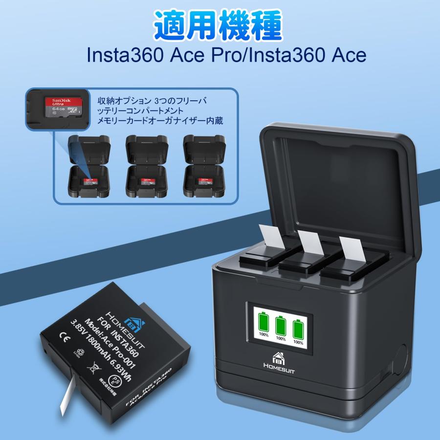 Homesuit Insta360 Ace Pro/Insta360 互換バッテリー 1800mAh×3個 