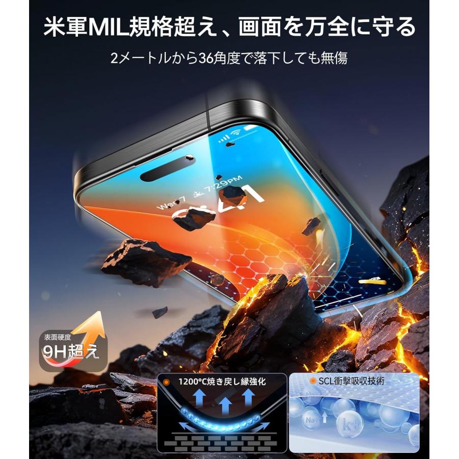 TORRAS iPhone 16 Pro 用 ガラスフィルム 米軍No.1規格 全面保護 10倍