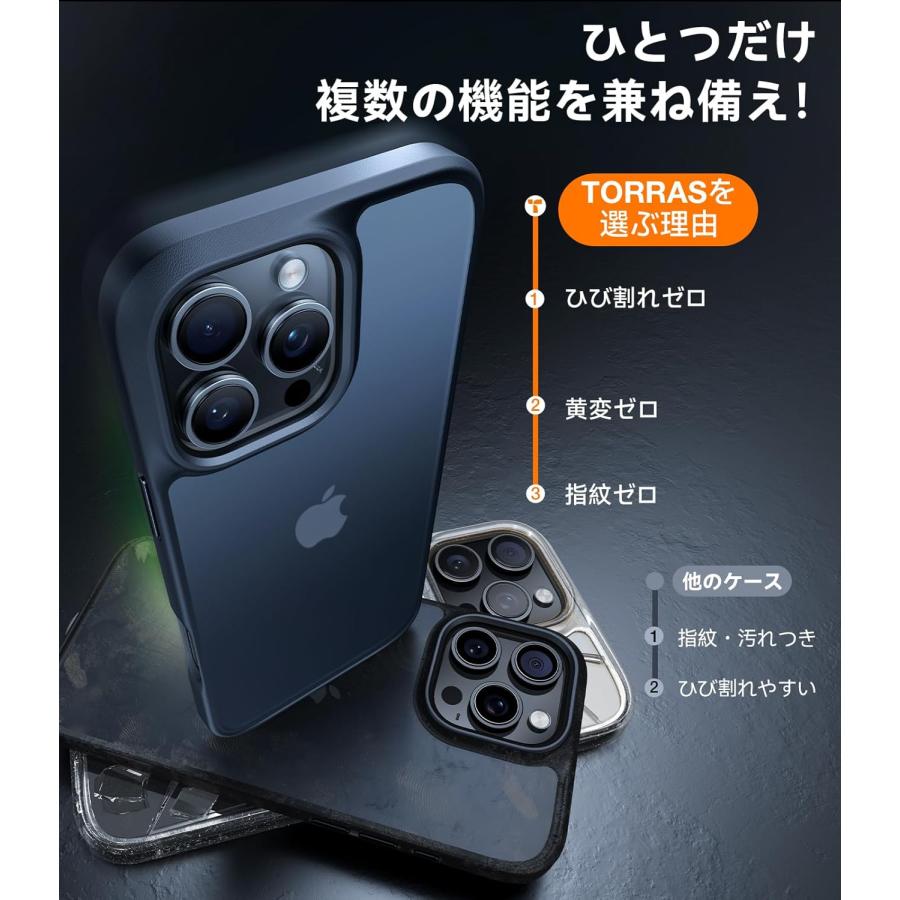 TORRAS iPhone 16 Pro 用 ケース 【衝撃分散構造 耐久性】 指紋防止 半
