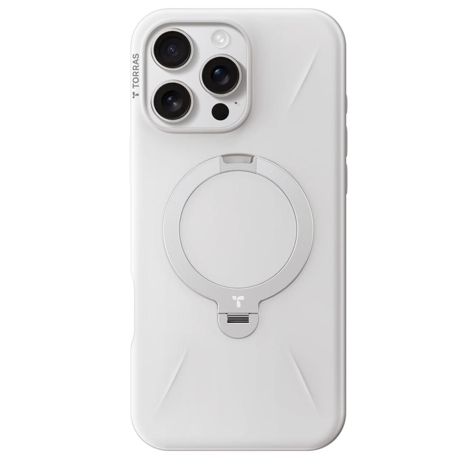 【新型ゼンマイ式 ・高級なデザイン】TORRAS iPhone 16 Pro 用 ケース ゼンマイ式スタンド 黄変防止 マグネット搭載 縦横両対応 リング 新型ゼンマイ式 ・高級なデザイン】TORRAS iPhone 16 Pro 用 ケース