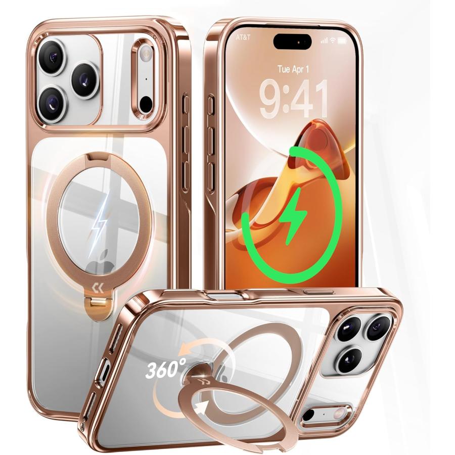 【透き通る上質感・定点360°回転】CASEKOO iPhone 17 Pro 用ケース クリア 耐黄変 横縦両立 角度自在 MagSafe対応 米軍規格保護 耐衝撃 透き通る上質感・定点360°回転】CASEKOO iPhone 17 Pro 用ケース