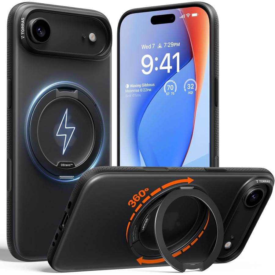 iPhoneAir用ケース 3点セット TORRAS iPhone Air 用ケース 【カチカチ・多機能360度回転スタンド