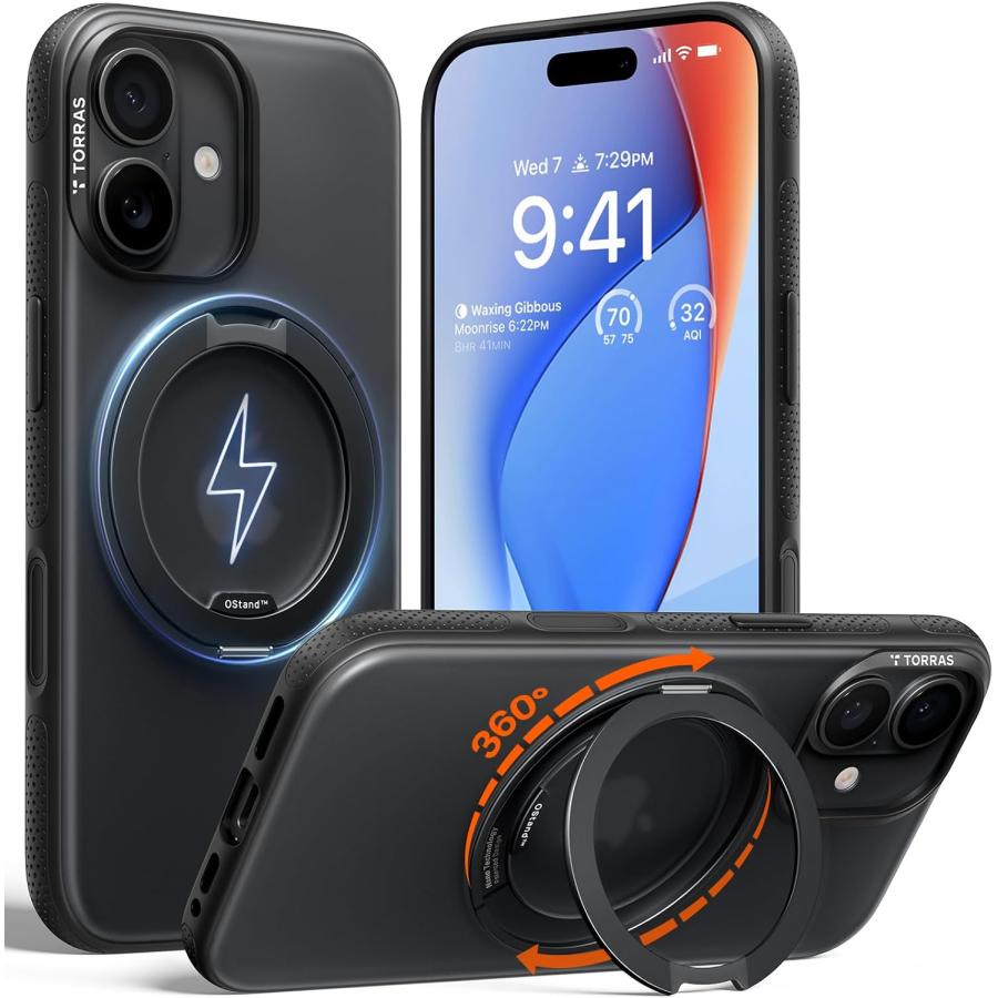 TORRAS iPhone 17 用ケース 【カチカチ・多機能360度回転スタンド