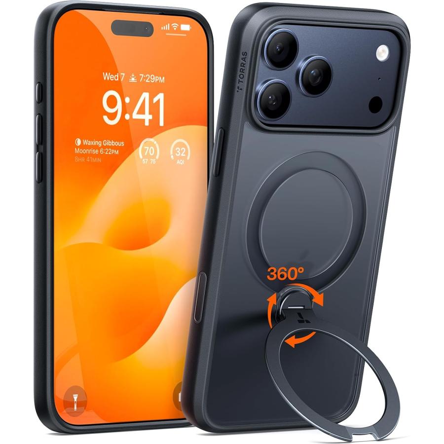 TORRAS iPhone 17 Pro 用 ケース【多機能一体・360°新定点回転スタンド
