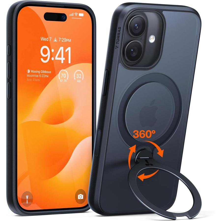 TORRAS iPhone 17 用 ケース【多機能一体・360°新定点回転スタント
