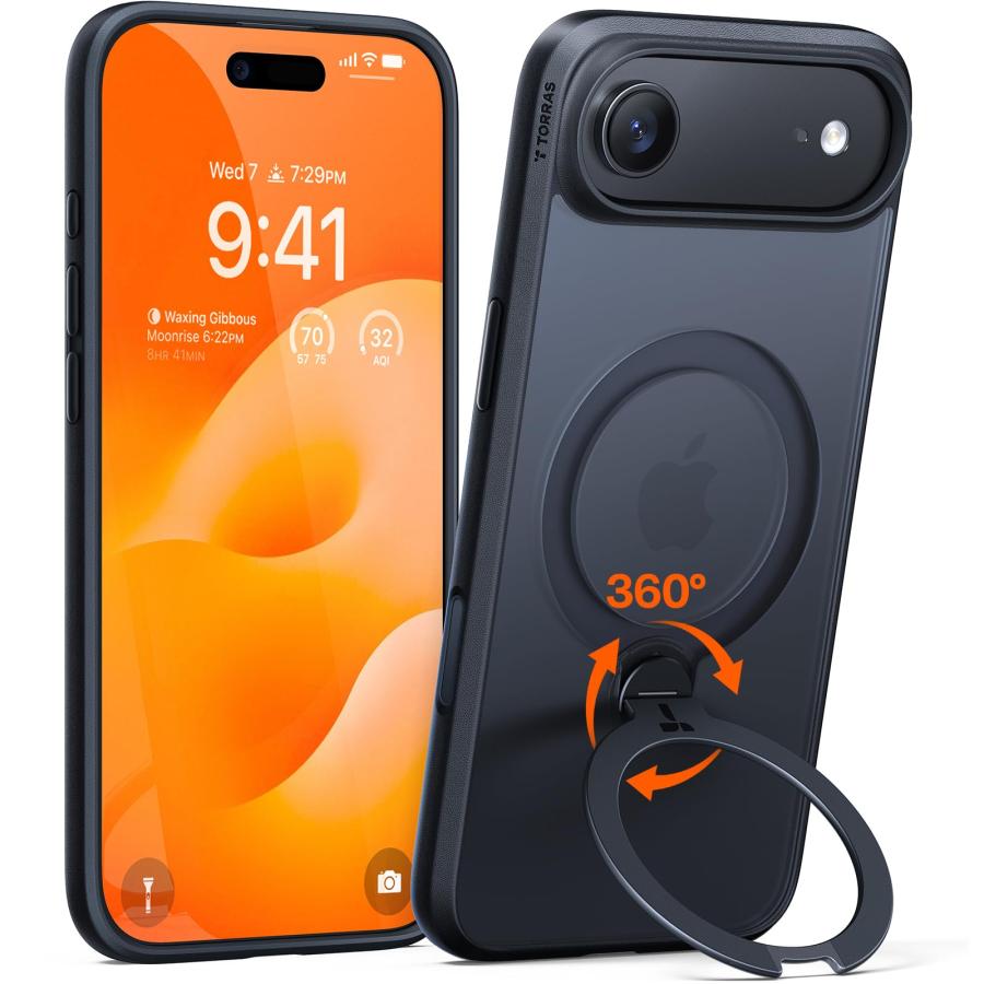 iPhoneAir用ケース 3点セット TORRAS iPhone Air 用 ケース【多機能一体・360°新定点回転スタント