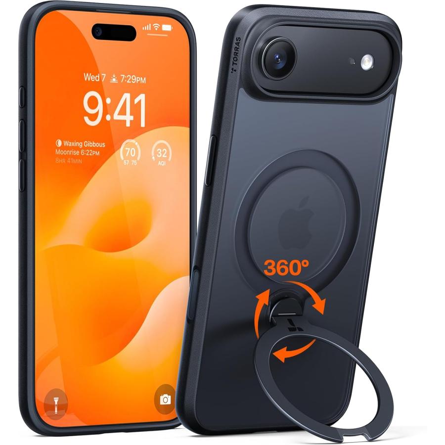 TORRAS iPhone Air 用 ケース【多機能一体・360°新定点回転スタント