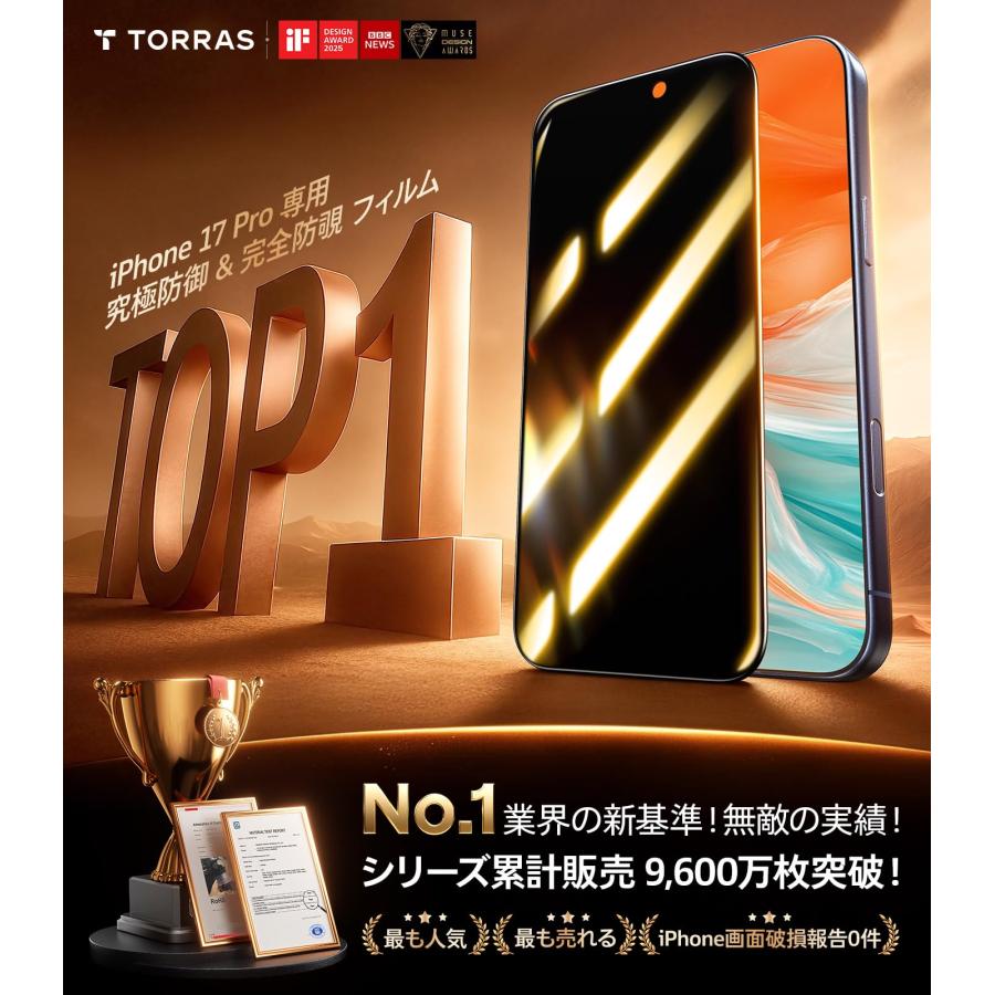 TORRAS For iPhone 17 Pro ガラスフィルム 覗き見防止 保護フィルム