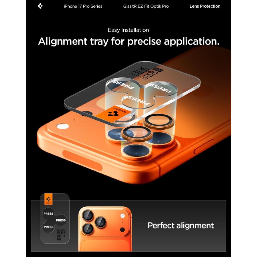Spigen iPhone 17 Pro / Max カメラ保護フィルム 16 対応 オレンジ色