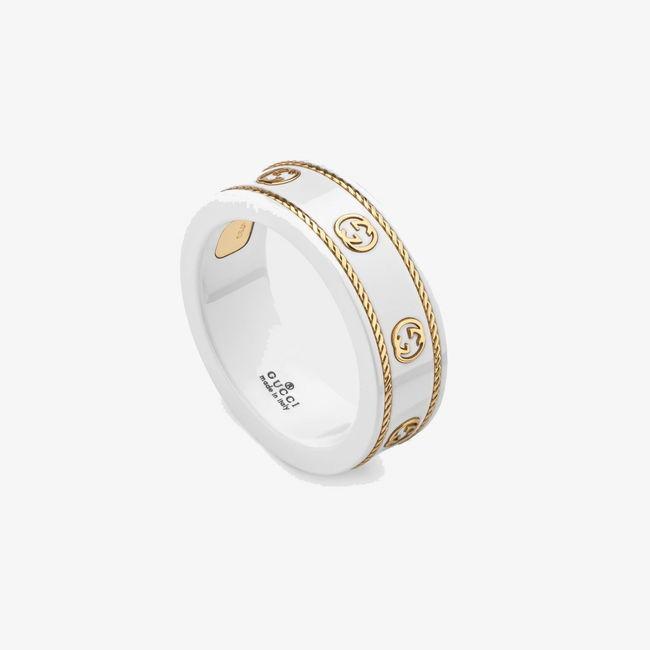 GUCCI グッチ アイコンリング メンズ レディース K18YG ホワイト