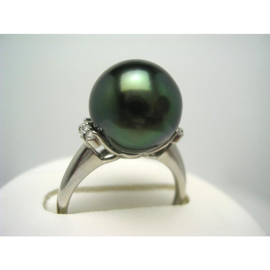 真珠 リング パール ピーコックグリーンカラー 黒蝶真珠 真珠リング 11.5mm Pt900 プラチナ ダイヤ 0.1ct 57249 :