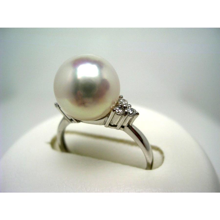 真珠 リング パール 花珠 アコヤ真珠 真珠リング パールリング 9.5mm Pt900 プラチナ ダイヤモンド 0.1ct 60076の画像