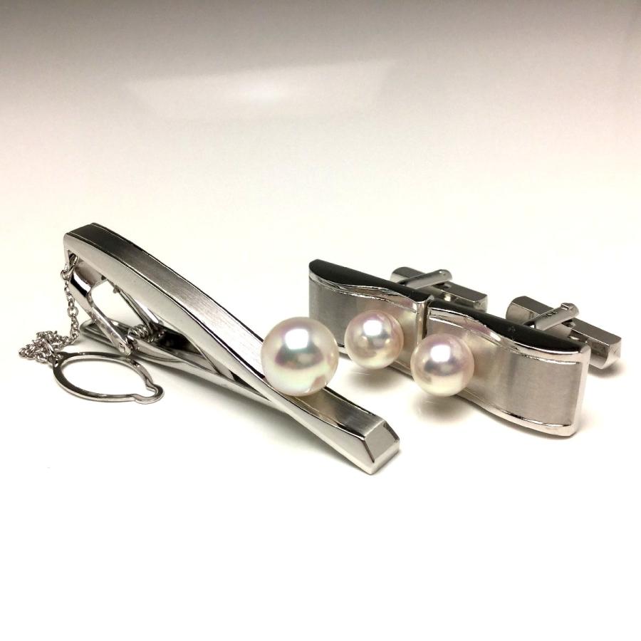 真珠 ネクタイピン パール アコヤ真珠 カフス セット 8.8mm シルバー