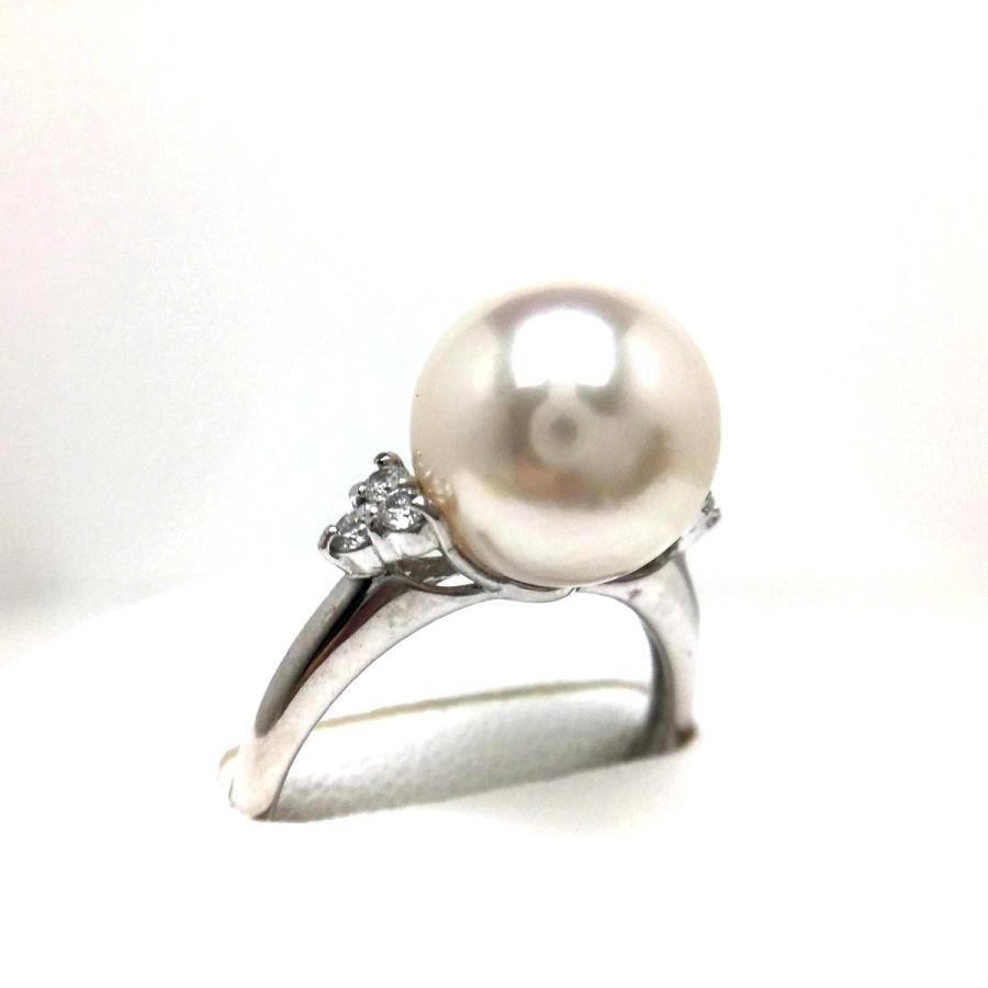 堅実な究極の 真珠 66467 0.10ct ダイヤ プラチナ Pt900 9.8mm パールリング 真珠リング アコヤ真珠 オーロラ・花珠 パール リング 指輪