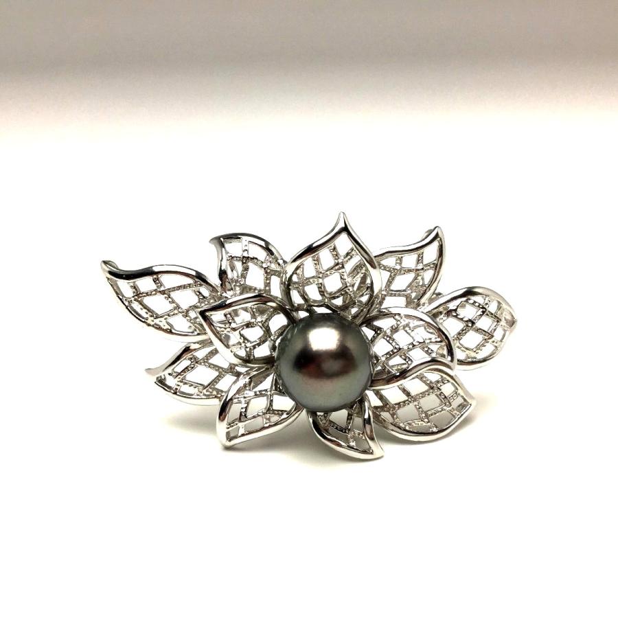 真珠 ブローチ パール 黒蝶真珠 真珠ブローチ パールブローチ 10.9mm