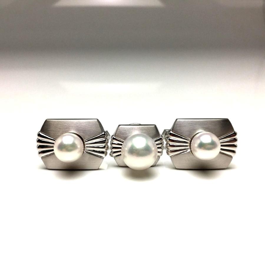 真珠 ネクタイピン パール アコヤ真珠 カフス セット 8.90mm シルバー  