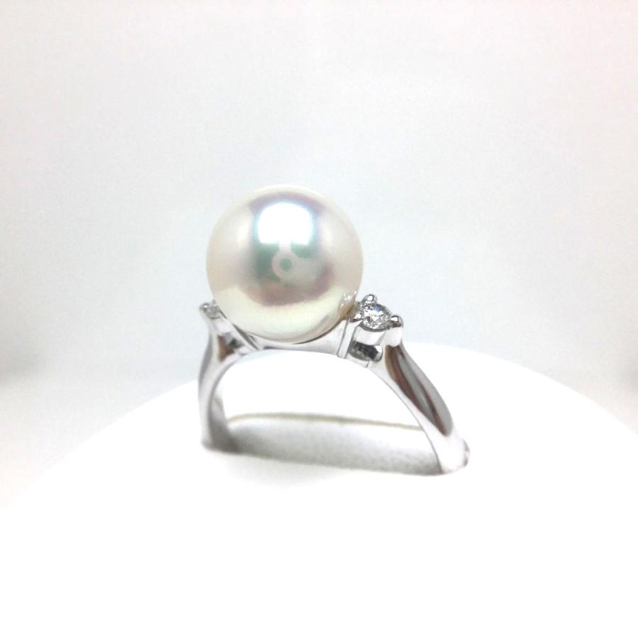 真珠 リング パール オーロラ・花珠 アコヤ真珠 真珠リング パールリング 9.2mm Pt900 プラチナ ダイヤモンド 0.10ct 68516の画像