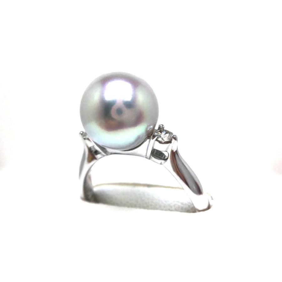 真珠 リング パール 花珠・ナチュラルカラー アコヤ真珠 真珠リング パールリング 9.2mm Pt900 プラチナ ダイヤモンド 0.10ct 69078の画像