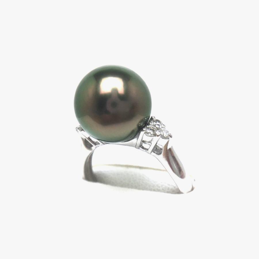 真珠 リング パール オーロラ・ピーコック 黒蝶真珠 真珠リング パールリング 10.8mm Pt900 プラチナ ダイヤモンド 0.12ct 69167の画像