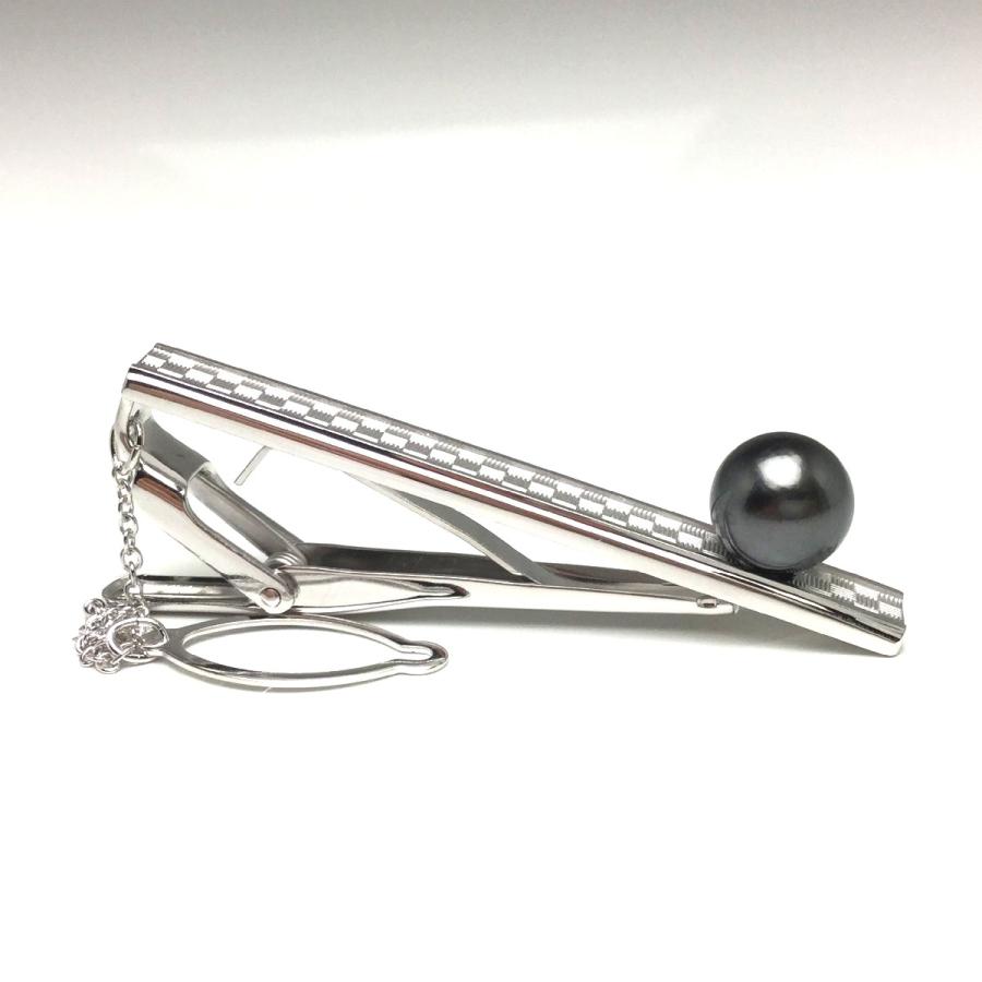 真珠 ネクタイピン パール 黒蝶真珠 8.7mm シルバー 70144 : Isowa 