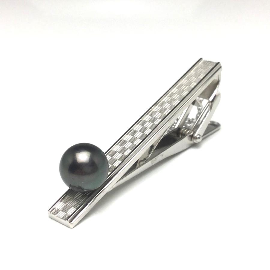 真珠 ネクタイピン パール 黒蝶真珠 8.8mm シルバー 70148 : Isowa
