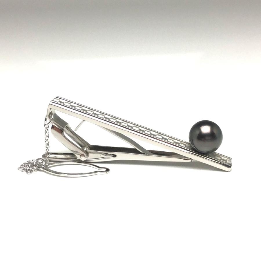 真珠 ネクタイピン パール 黒蝶真珠 8.8mm シルバー 70148 : Isowa