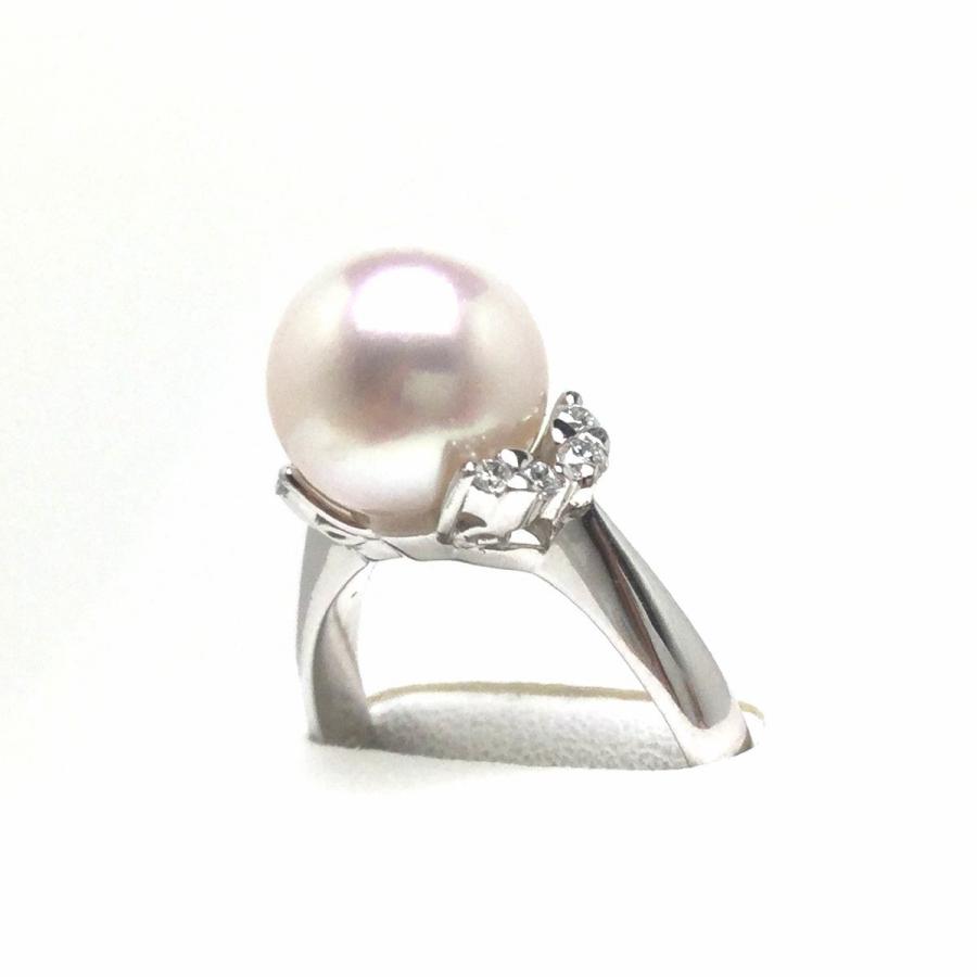 真珠 リング パール オーロラ・花珠 アコヤ真珠 真珠リング パールリング 9.1mm Pt900 プラチナ ダイヤモンド 0.12ct 72930の画像