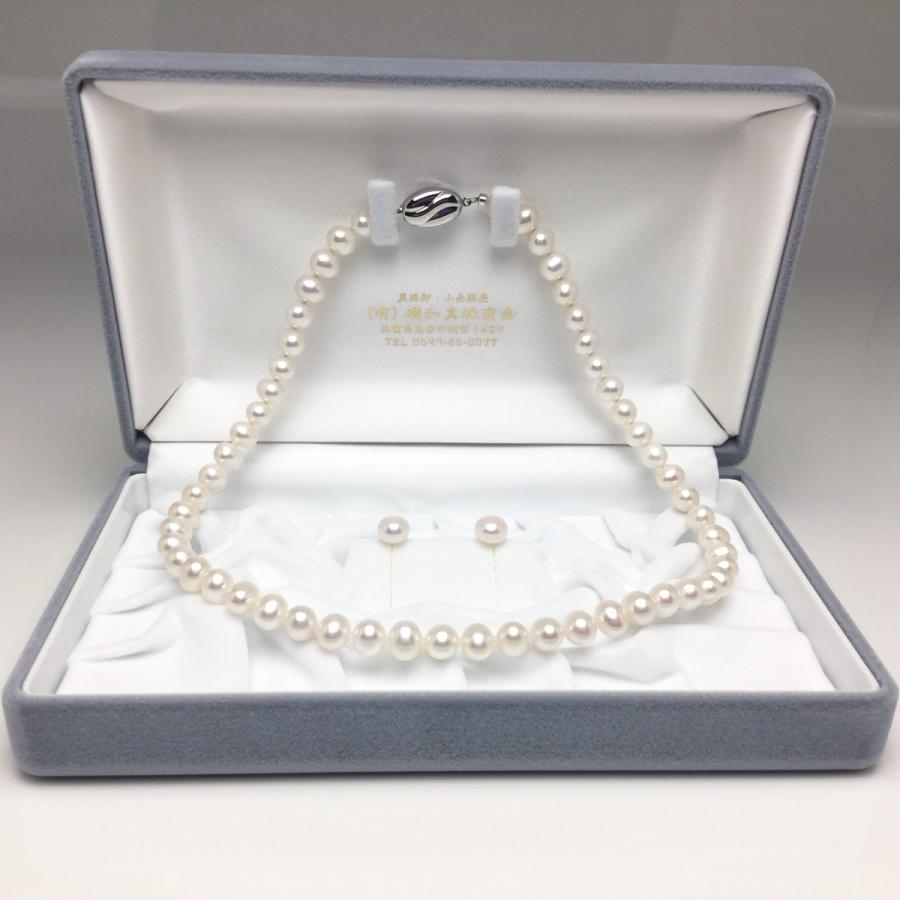 真珠 ネックレス パール 淡水真珠 イヤリング or ピアス セット 真珠ネックレス パールネックレス 7.0-8.0mm 73201の画像