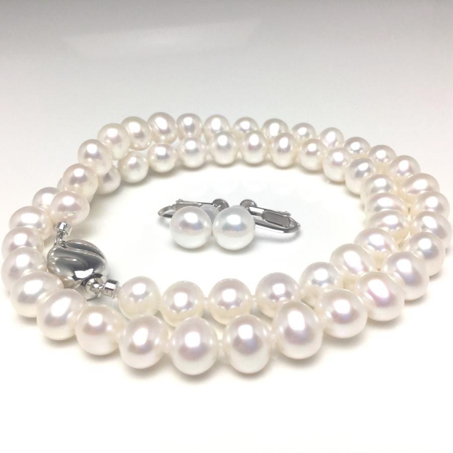 真珠 ネックレス パール 淡水真珠 イヤリング or ピアス セット 真珠ネックレス パールネックレス 7.0-8.0mm 73201の画像