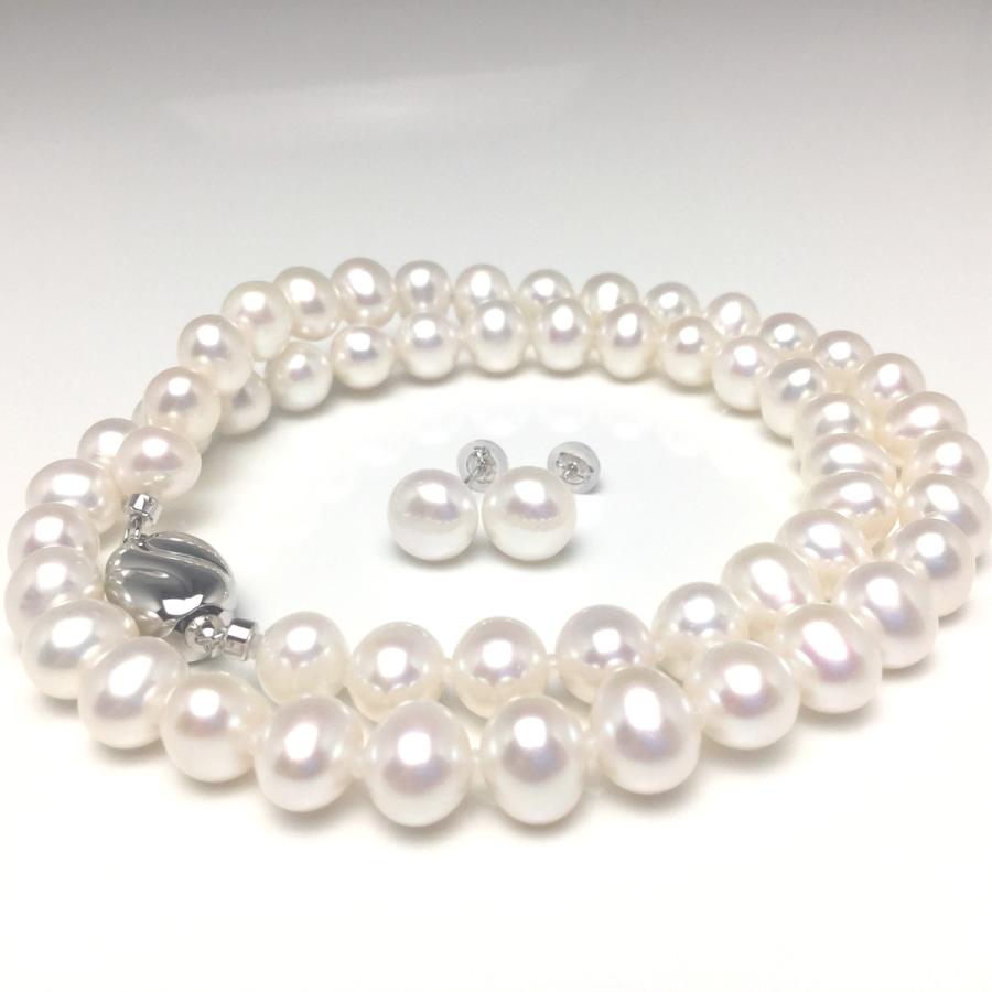真珠 ネックレス パール 淡水真珠 イヤリング or ピアス セット 真珠ネックレス パールネックレス 7.0-8.0mm 73201の画像