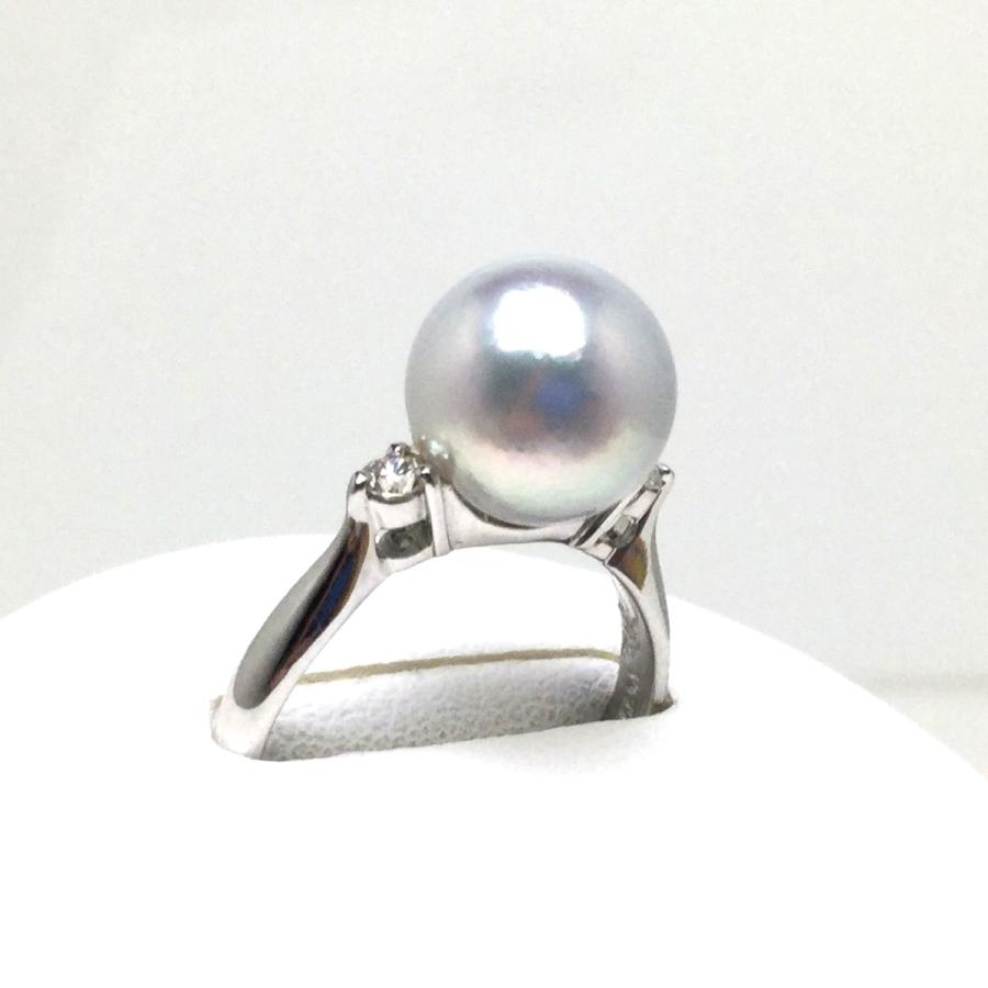 真珠 リング パール 花珠 テリ最強　ナチュラルカラー アコヤ真珠 真珠リング パールリング 9.5mm Pt900 プラチナ ダイヤモンド 0.10ct 73604の画像