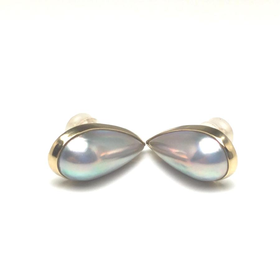 真珠 ピアス パール マベ真珠 真珠ピアス パールピアス 9.5ｘ11.0mm K18 イエローゴールド 73659の画像