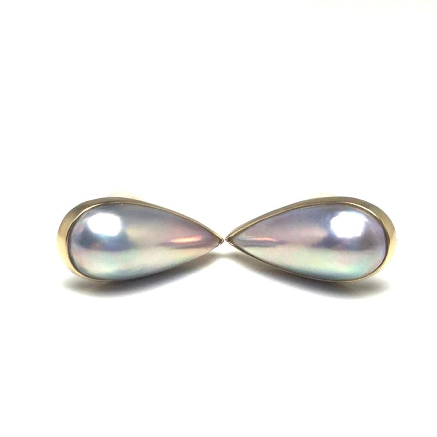 真珠 ピアス パール マベ真珠 真珠イヤリング パールイヤリング 9.5ｘ11.1mm K18 イエローゴールド 73664の画像