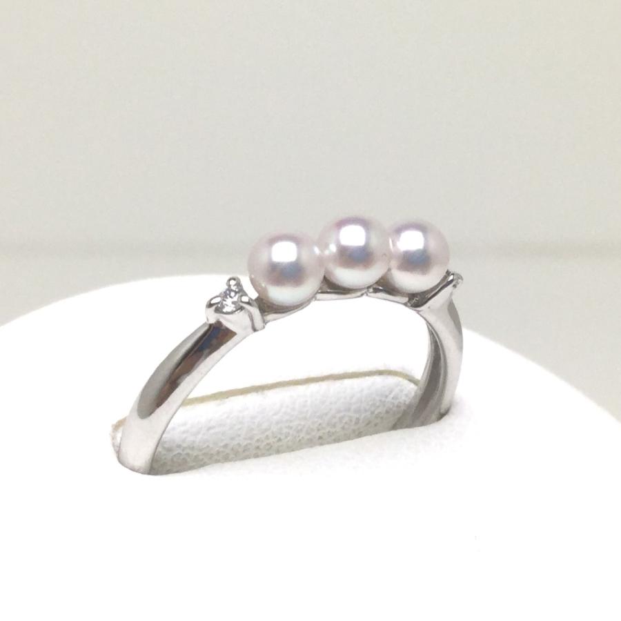 真珠 リング パール アコヤ真珠 真珠リング パールリング 約3.5mm Pt900 プラチナ ダイヤモンド 0.03ct 73806の画像