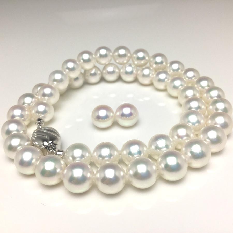 真珠 ネックレス パール 花珠 無調色 テリ最強 アコヤ真珠 イヤリング 