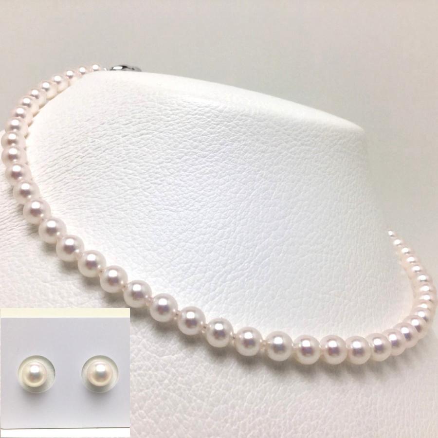 真珠 ネックレス パール 花珠　　 アコヤ真珠 イヤリング or ピアス セット 真珠ネックレス パールネックレス 6.0-6.5mm 73873の画像