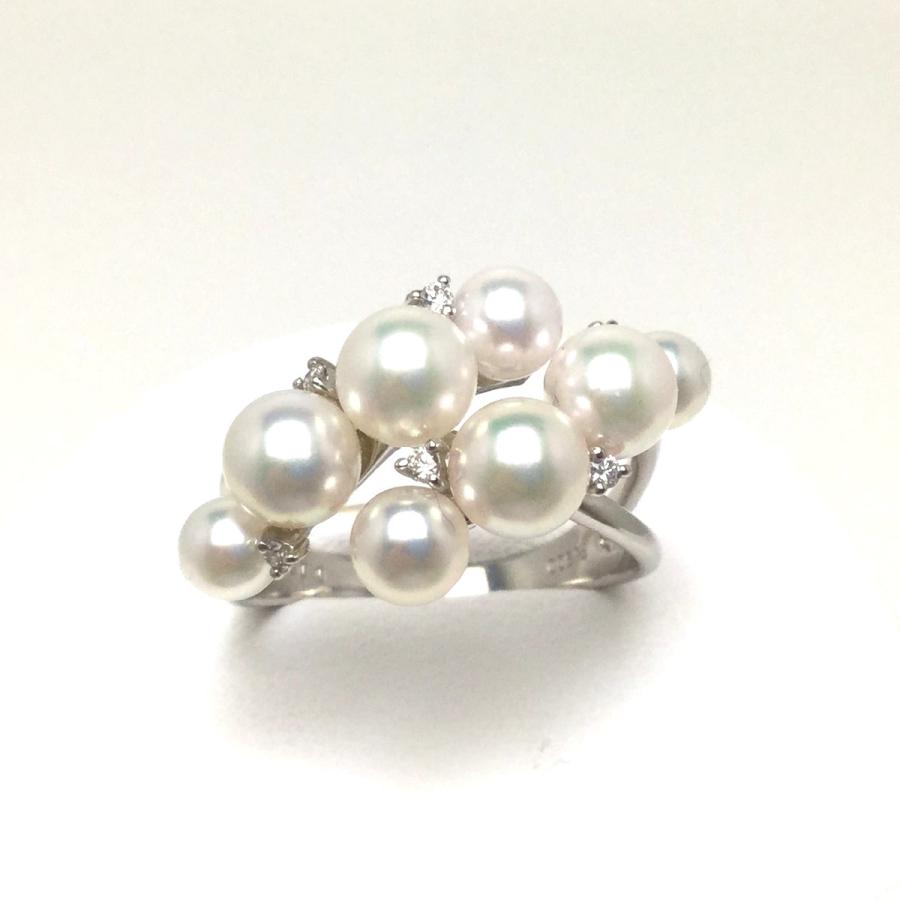 真珠 リング パール アコヤ真珠 真珠リング パールリング 4.0-5.0mm Pt900 プラチナ ダイヤモンド 0.05ct 79251の画像