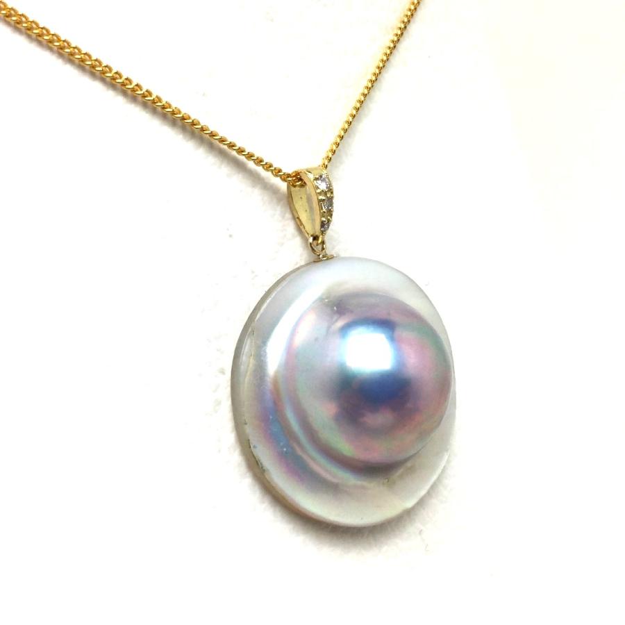真珠 ペンダントトップ パール マベ真珠 真珠ペンダント パールペンダント 16.7mm（全体25mm） K18 ダイヤモンド 0.03ct 79452の画像