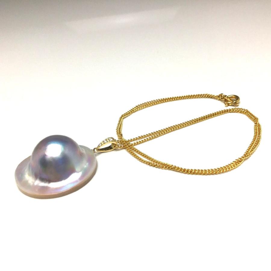 真珠 ペンダントトップ パール マベ真珠 真珠ペンダント パールペンダント 16.7mm（全体25mm） K18 ダイヤモンド 0.03ct 79452の画像