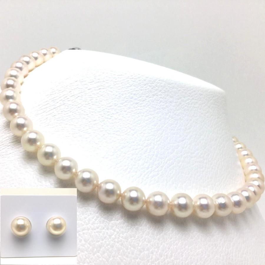 真珠 ネックレス パール 鑑別 アコヤ真珠 イヤリング or ピアス セット 真珠ネックレス パールネックレス 8.5-9.0mm 79504の画像