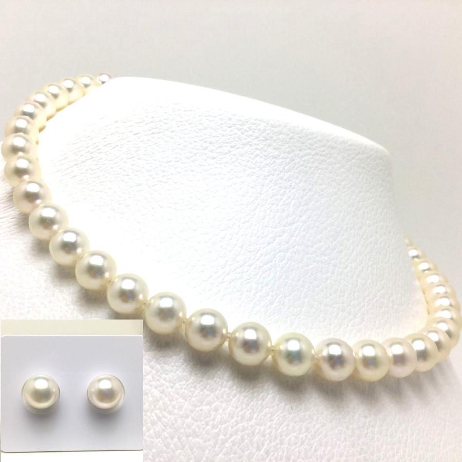 真珠 ネックレス パール 鑑別 アコヤ真珠 イヤリング or ピアス セット 真珠ネックレス パールネックレス 8.5-9.0mm 59505の画像