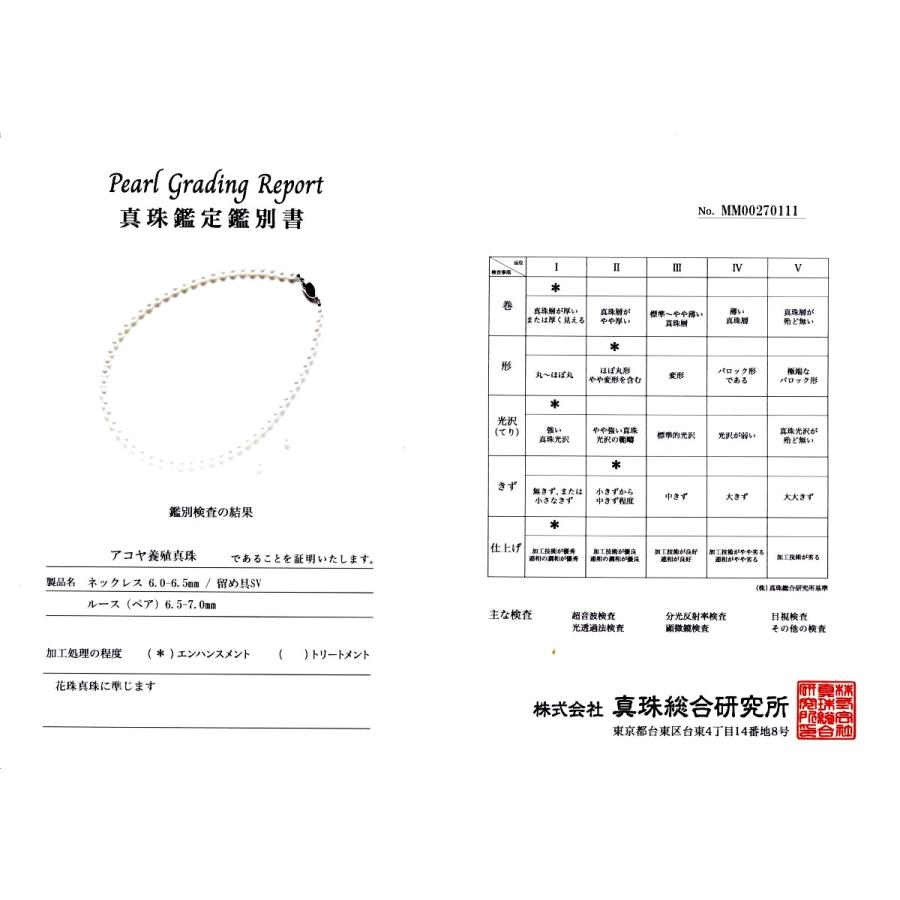 真珠 ネックレス パール 準花珠 アコヤ真珠 イヤリング or ピアス セット 真珠ネックレス パールネックレス 6.0-6.5mm 79662の画像