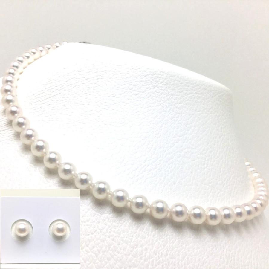 真珠 ネックレス パール 準花珠 アコヤ真珠 イヤリング or ピアス セット 真珠ネックレス パールネックレス 6.0-6.5mm 79662の画像