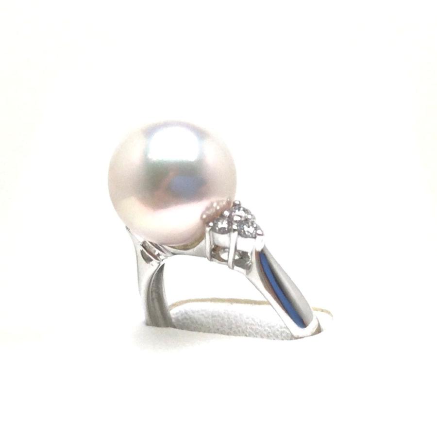 真珠 リング パール 花珠 てり最強 アコヤ真珠 真珠リング パールリング 9.5mm Pt900 プラチナ ダイヤモンド 0.12ct 79715の画像