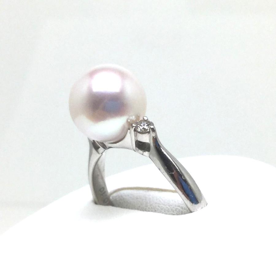 真珠 リング パール 花珠 てり最強 アコヤ真珠 真珠リング パールリング 9.5mm Pt900 プラチナ ダイヤモンド 0.10ct 79737の画像