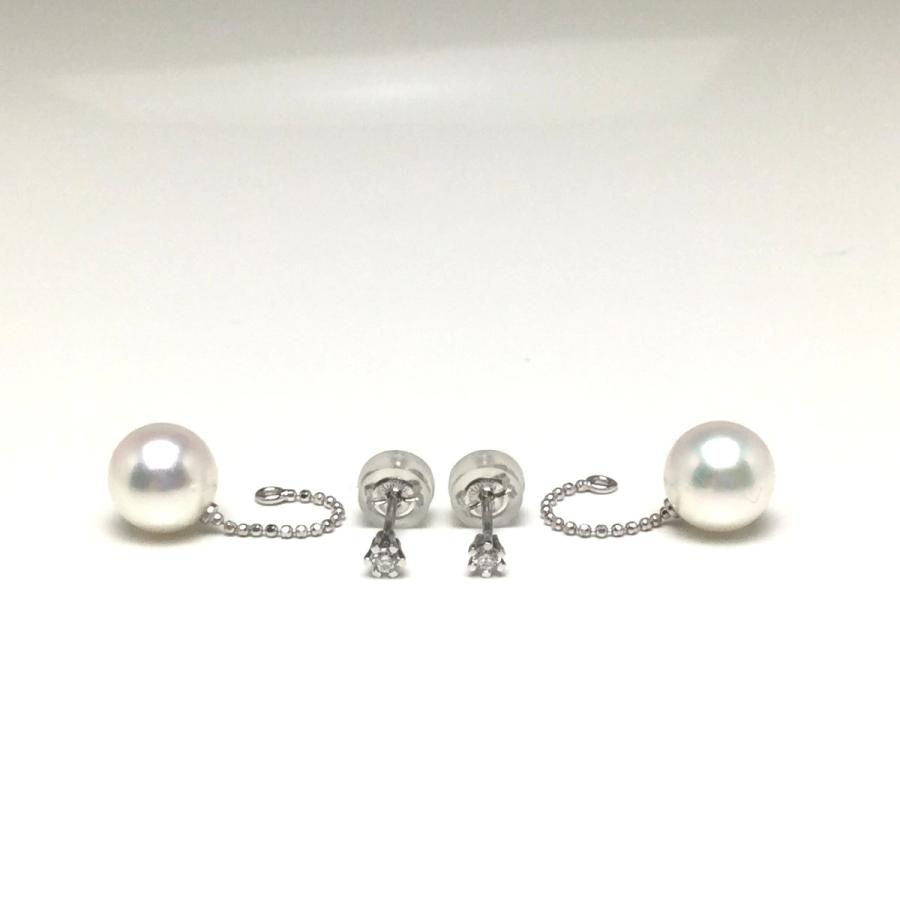 真珠 ピアス パール アコヤ真珠 スタッド 真珠ピアス パールピアス 8.3mm K18 ホワイトゴールド ダイヤモンド 0.06ct 79780の画像