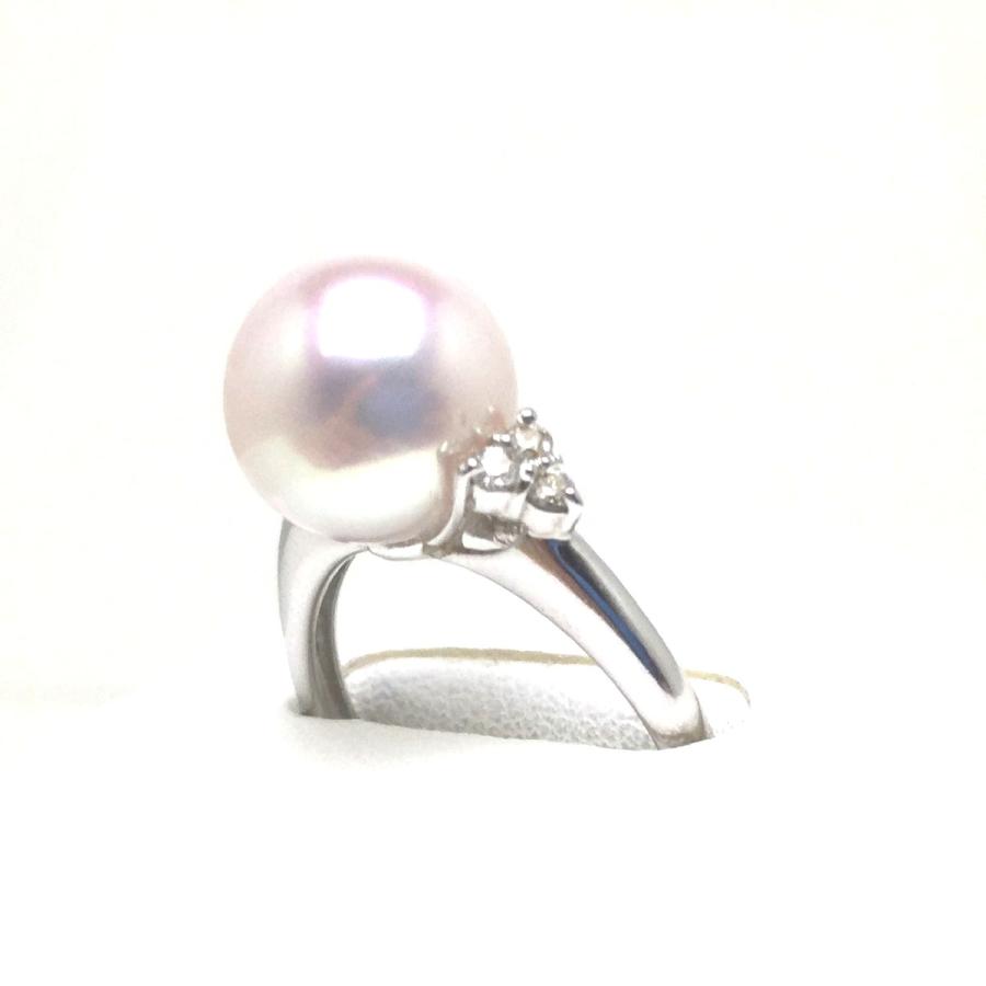 真珠 リング パール 花珠 アコヤ真珠 真珠リング パールリング 9.4mm Pt900 プラチナ ダイヤモンド 0.10ct 79795の画像