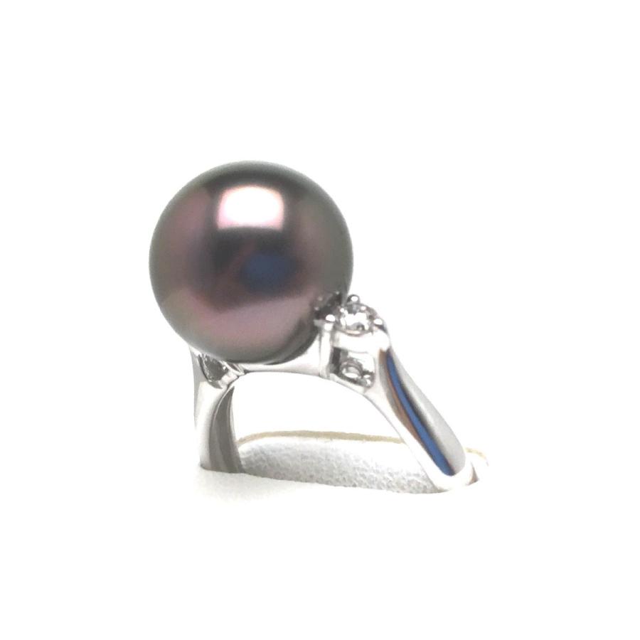 真珠 リング パール オーロラ・ピーコック 黒蝶真珠 真珠リング パールリング 10.4mm Pt900 プラチナ ダイヤモンド 0.10ct 79823の画像