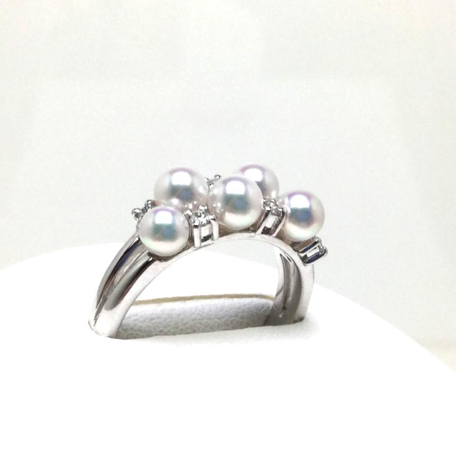 真珠 リング パール アコヤ真珠 真珠リング パールリング 3.5-4.0mm Pt900 ダイヤモンド 0.11ct 79848の画像