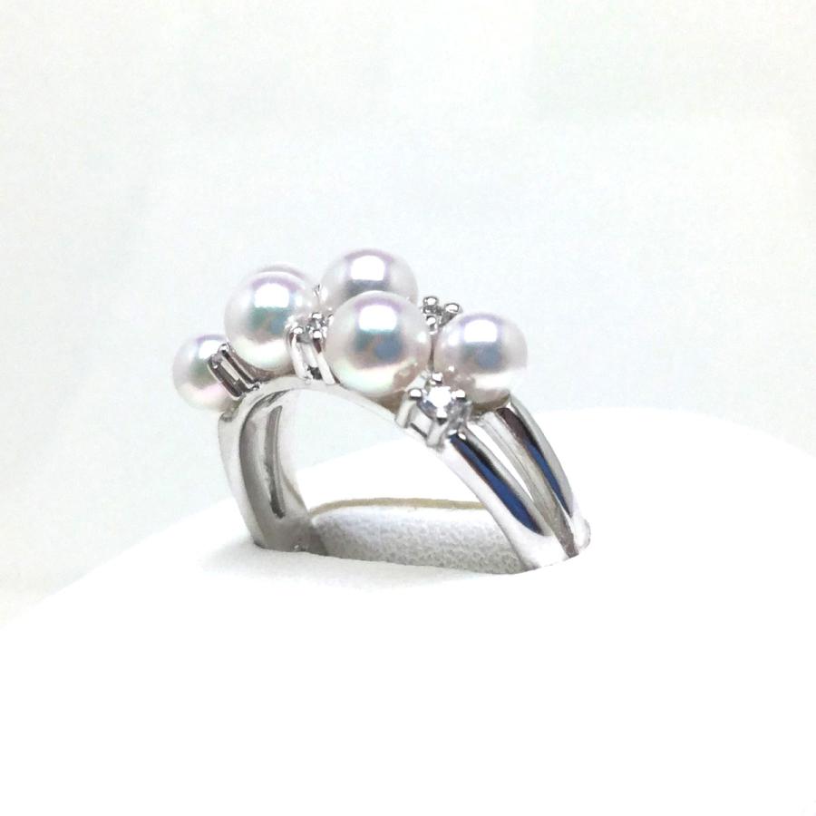 真珠 リング パール アコヤ真珠 真珠リング パールリング 3.5-4.0mm Pt900 ダイヤモンド 0.11ct 79848の画像